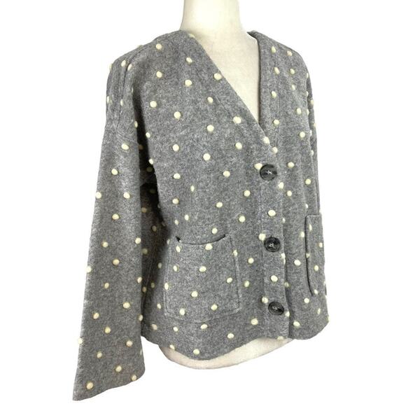 Madewell AG245 Texture & Thread Boxy Bobble Cropped Cardigan Small Polka Pom - Picture 9 of 16